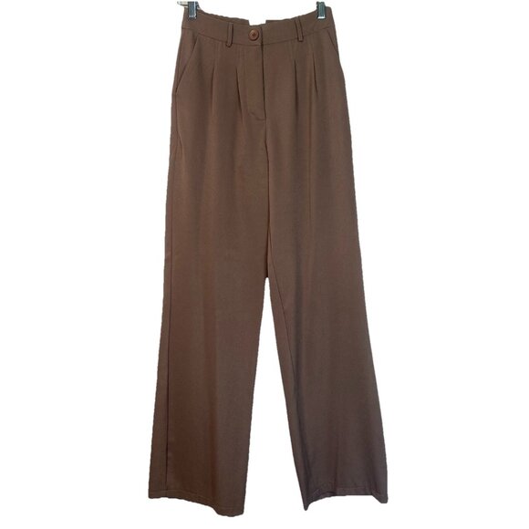Princess Polly Archer Pant Lower Impact Wide leg Pleated Front Size 2 Brown - Picture 1 of 7